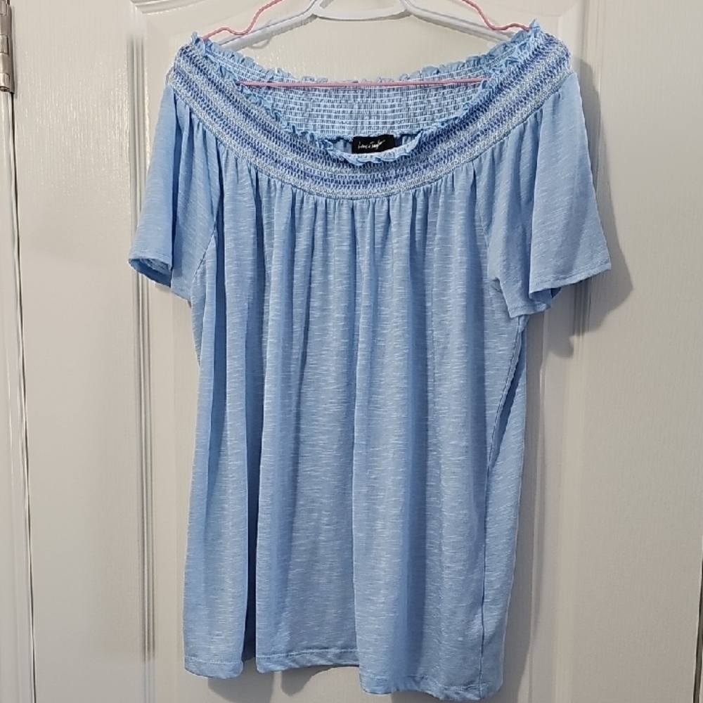Just My Size Light Blue Smocked Blouse